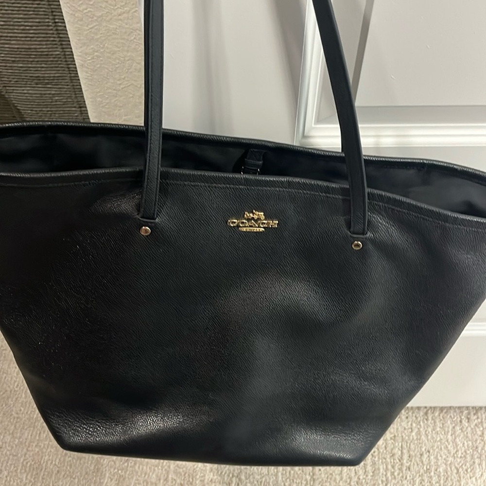 Coach black leather tote bag